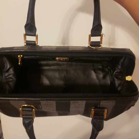 Fendi Black x Grey Stripe Frame Bowler Boston Bag - Picture 2 of 3